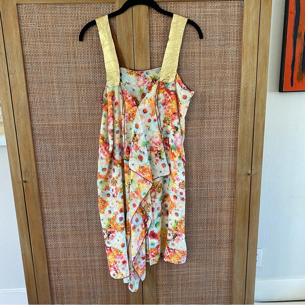 Katherine Story One of a Kind Hand Made Floral Leather Strap Short Dress
